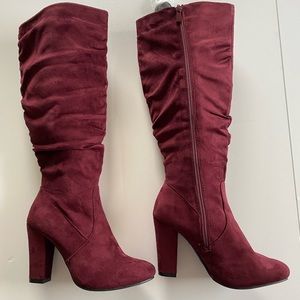 Top Moda Burgundy Suede Knee High Boots